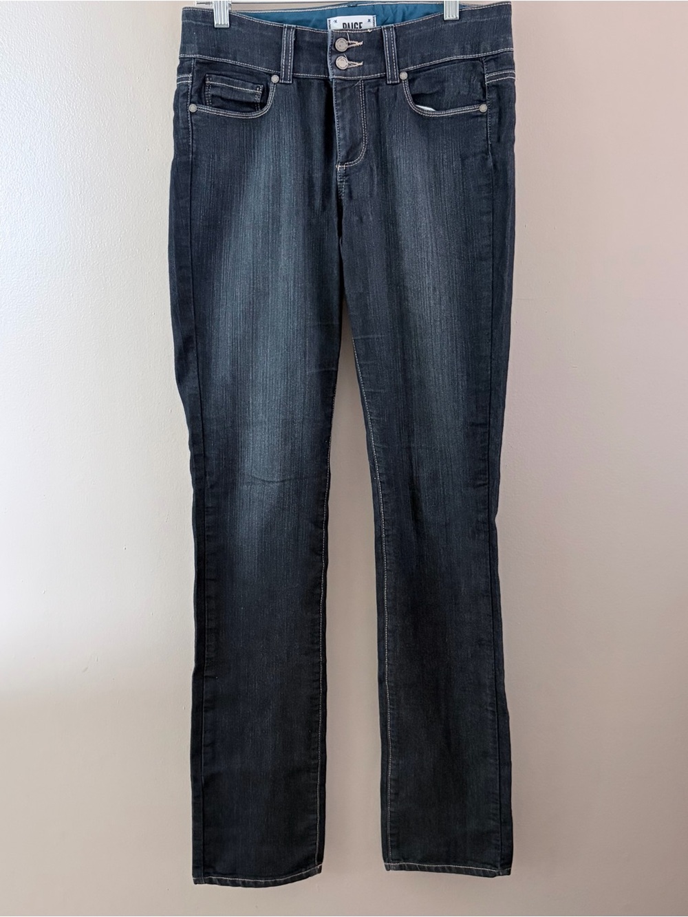 Paige Hidden Hills Straight Leg Jeans Size 28 Dark Wash Double Button